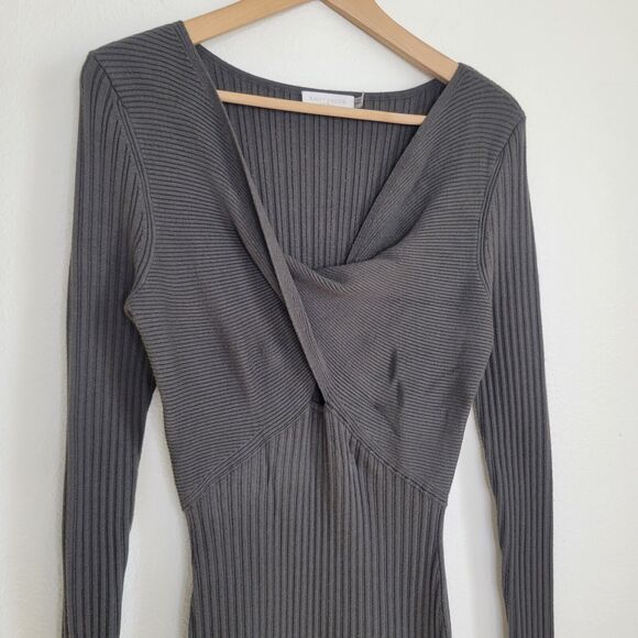 RAMY BROOK Pilar Cut Out Stretch Knit Ribbed Sweater Midi Dress Large In Olive - Picture 14 of 14